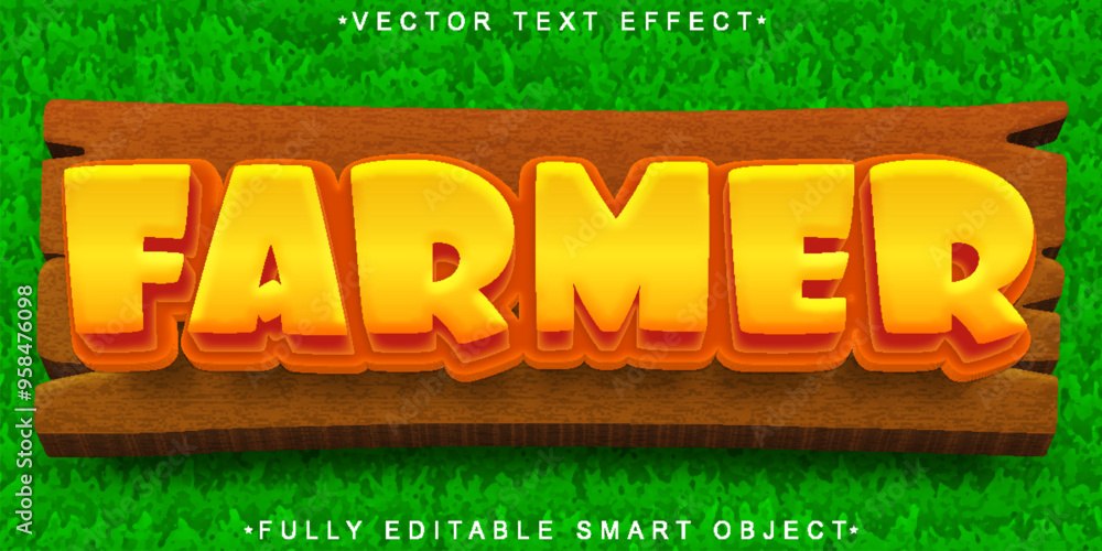 Poster cartoon farmer vector fully editable smart object text effect