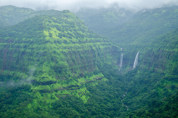 Monsoon landscape, rainy season, Climate change, Maharashtra, India. background cover poster...