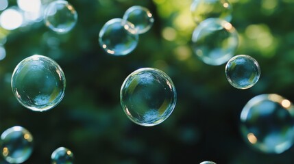 Captivating Floating Soap Bubbles Against a Green Background Stunning Macro Photography