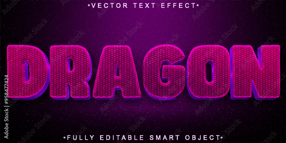 Poster pink worn dragon vector fully editable smart object text effect