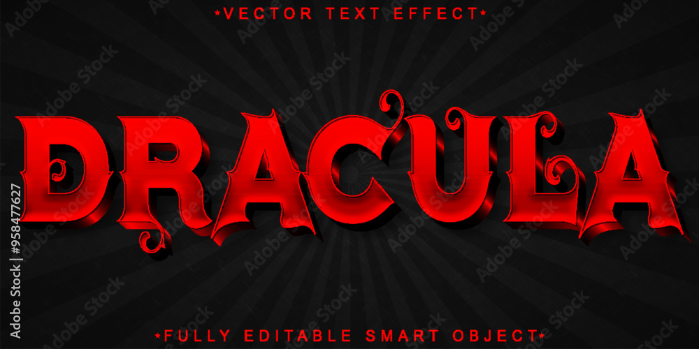 Poster red horror vampire dracula vector fully editable smart object text effect