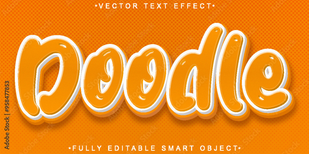 Poster orange doodle cartoon vector fully editable smart object text effect