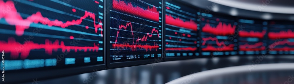 Poster dynamic stock market display showcasing fluctuating graphs and data, ideal for financial presentatio