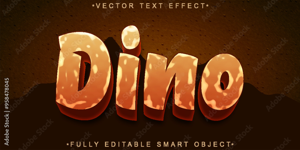 Poster cartoon orange dino vector fully editable smart object text effect