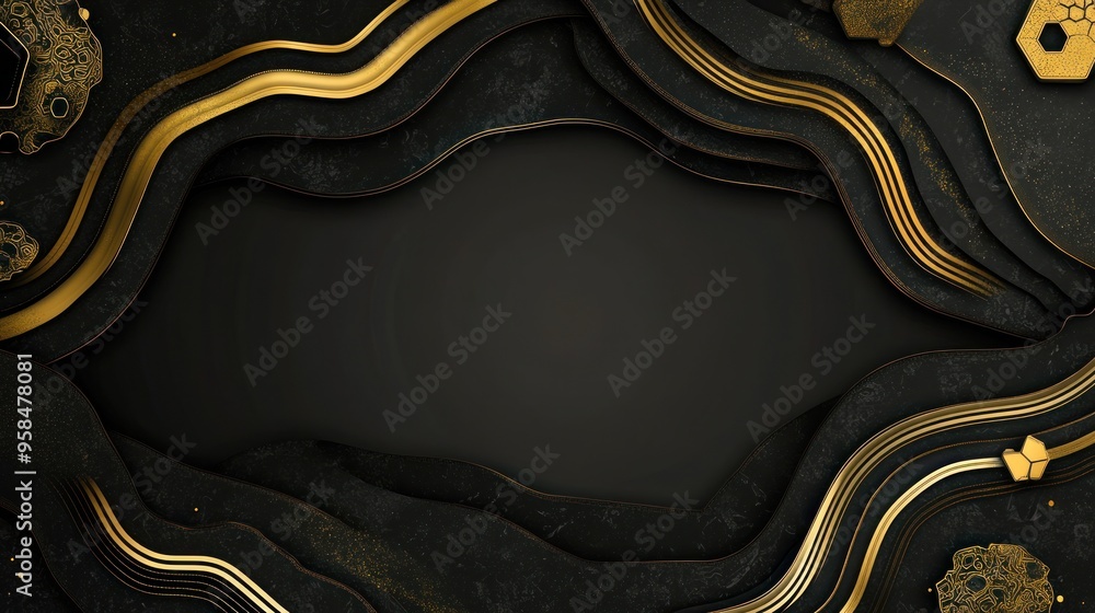 Poster layers of black and gold create an elegant backdrop suitable for branding or design projects