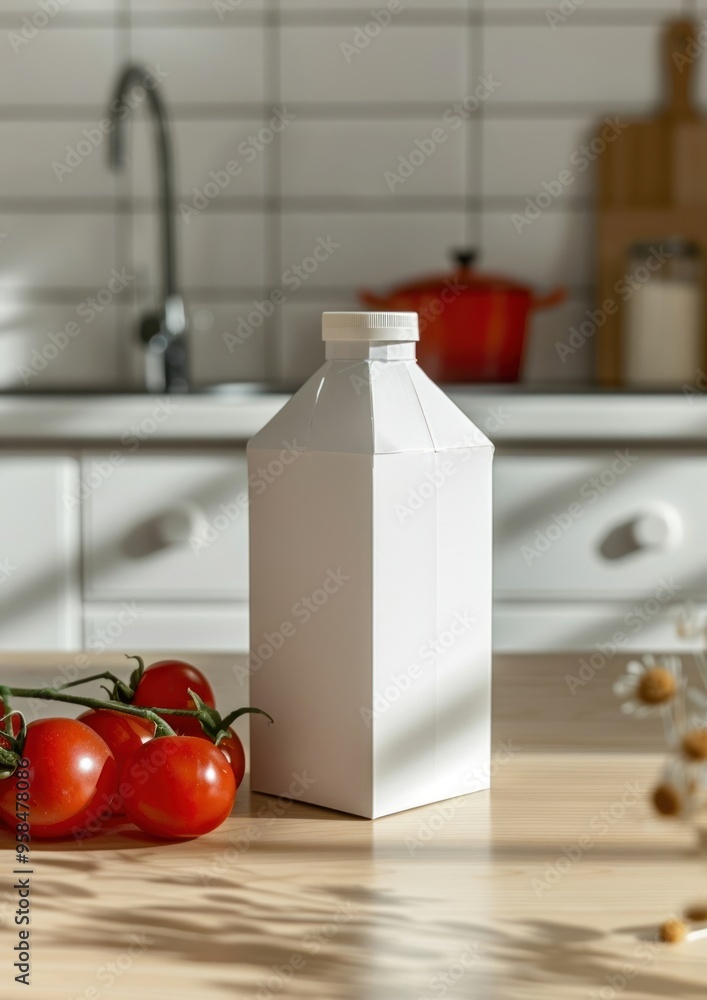 Sticker Juice carton packaging mockup vegetable tomato food.