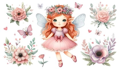 Cute fairy watercolor clipart.