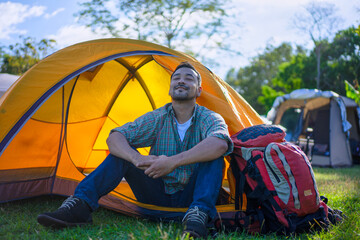 Man go to travel at natural park.