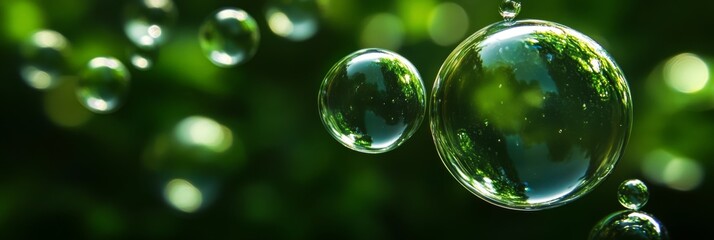 Naklejka premium Captivating Floating Soap Bubbles Against a Green Background Stunning Macro Photography