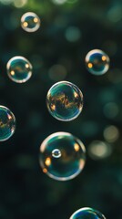 Captivating Floating Soap Bubbles Against a Green Background Stunning Macro Photography