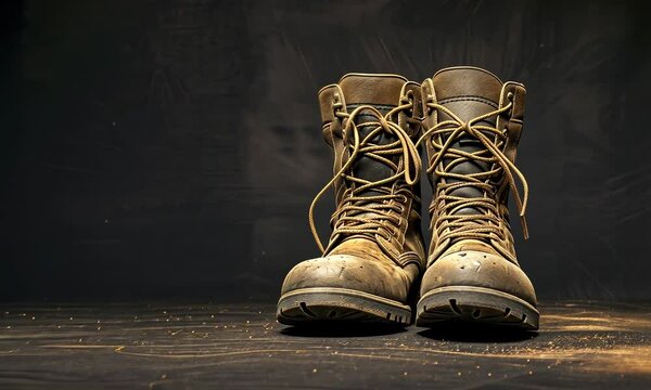 Tattered boots on a dark textured background