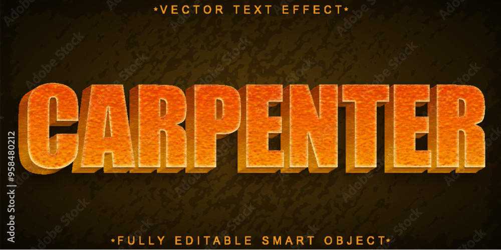 Poster carpenter wood vector fully editable smart object text effect