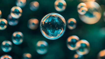 Naklejka premium A Beautiful Green Background with Bubbles and Soft Light Effects radiating tranquility