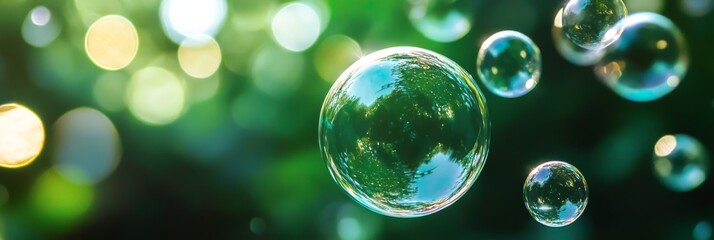 A Beautiful Green Background with Bubbles and Soft Light Effects radiating tranquility