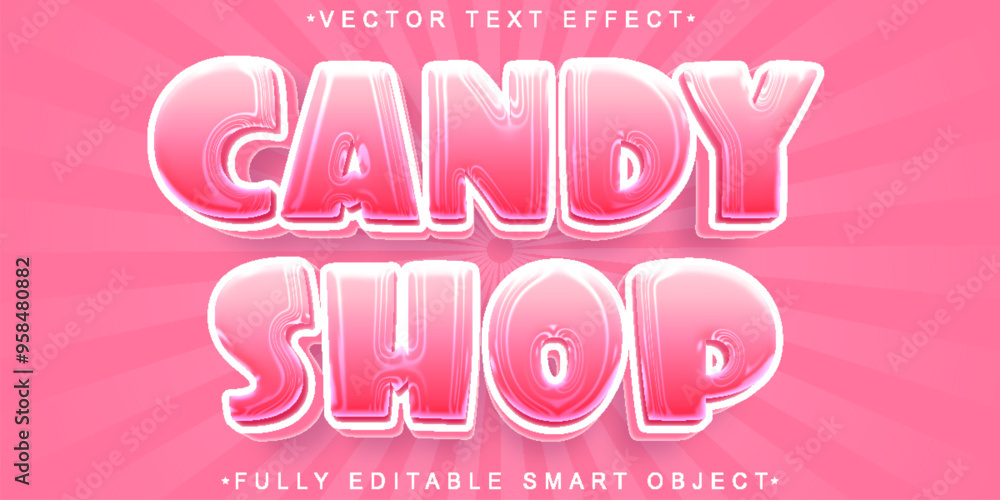 Poster soft pink candy shop vector fully editable smart object text effect