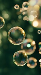A Beautiful Green Background with Bubbles and Soft Light Effects radiating tranquility