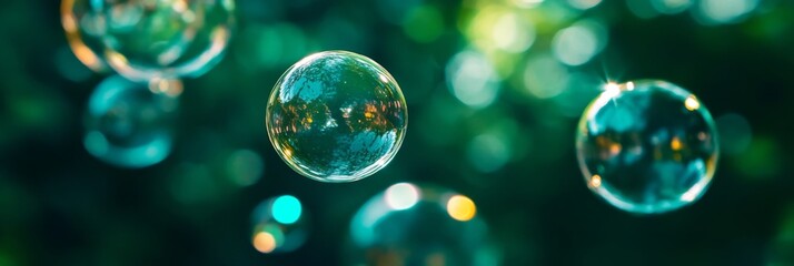 Naklejka premium A Beautiful Green Background with Bubbles and Soft Light Effects radiating tranquility