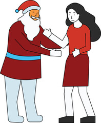 The girl is shaking hands with Santa.