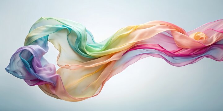 Soft silk scarf with pastel colors gently waving in the air, silk, scarf, pastel, colors, gentle, waving, air