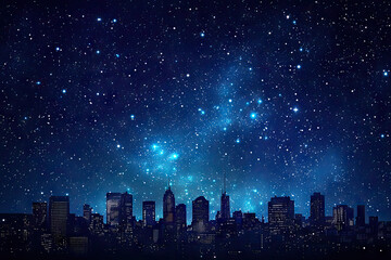 A Starry Night Embrace: City Skyline Under a Milky Way