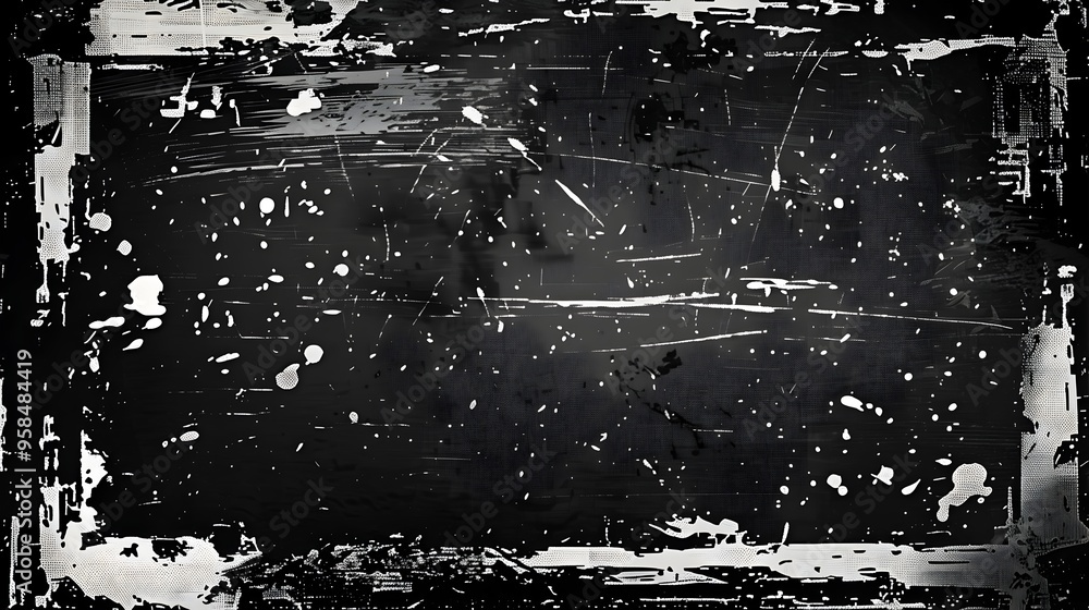 Poster grunge style frame with rough edges and splatter effects on distressed urban background with copy sp