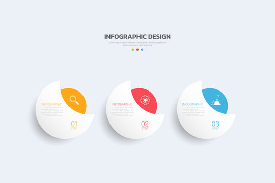Modern business infographic template, circle shape with 3 options or steps icons.