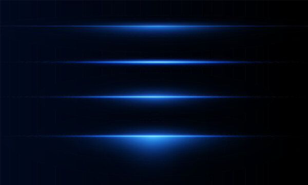 Laser lines of light. Horizontal neon light. Neon blue horizontal speed lines. Glowing stripes. Laser beams. light lines of movement and speed in neon color.Beautiful flash of light and sparks.