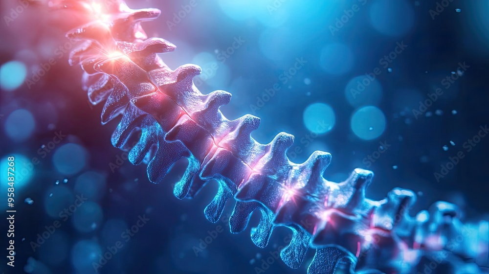 Aufkleber a vibrant and illuminated close-up of a human spine showcasing its intricate structure in a dynamic,