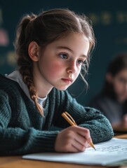 A Girl's Focused Classroom Moment