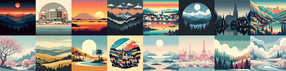 Obraz premium Minimalistic style landscapes. AI generated illustration