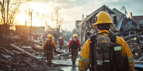 Fototapeta premium Disaster Response Team provides relief and assistance after a disaster