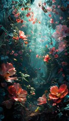 Enchanted Forest with Vibrant Flowers