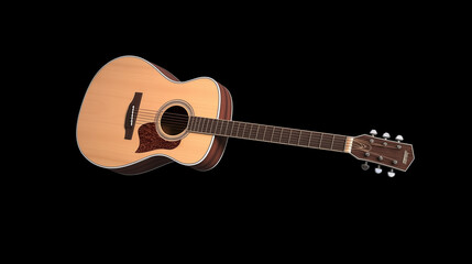 Wooden Acoustic Guitar With Mahogany Body And Black Pickguard On A Black Background