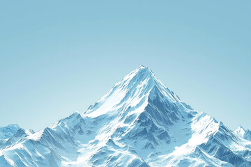 A majestic snow-capped mountain peak pierces the azure sky, its icy slopes reflecting the tranquility of nature.
