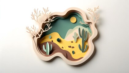 An organic shaped layer paper cut scene of Desert