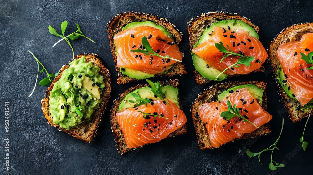 Wall mural salmon and avocado bread