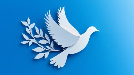 Obraz premium Honor International Day of Peace on September 21st. The dove of peace symbolizes a united world in this paper cut-style design. 