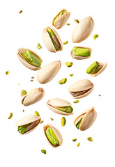 Falling pistachio isolated on PNG background, full depth of field