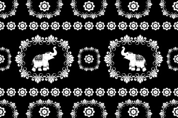 Thai pattern, elephants, seamless pattern,Geometric, Navajo, traditional ethnic, fabric pattern for textiles, rugs, wallpaper, clothing, sarong, batik, wrapping, embroidery, print, background, cover, 