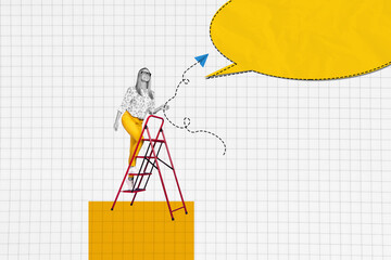 Trend artwork sketch image composite photo collage of young woman walk step stairs career promotion...
