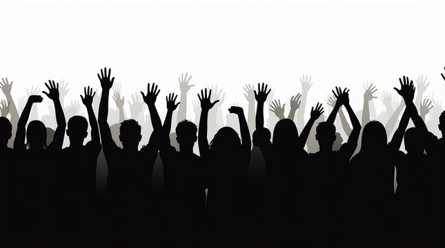 Black silhouette of cheering crowd at concert or nightclub party