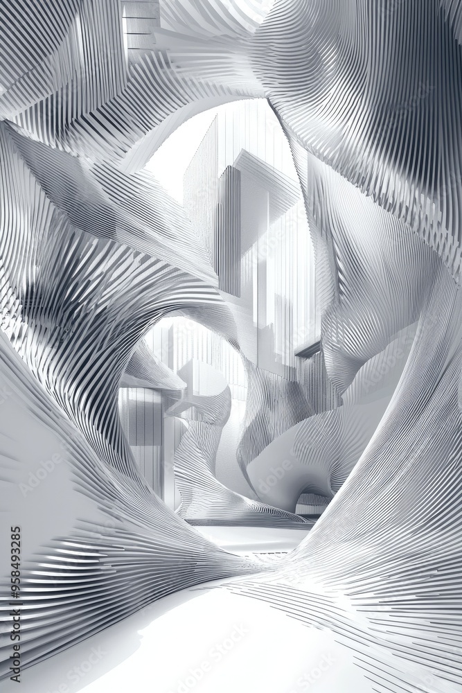 Poster line art illustration of an abstract architectural background featuring gray lines 3d rendering visu