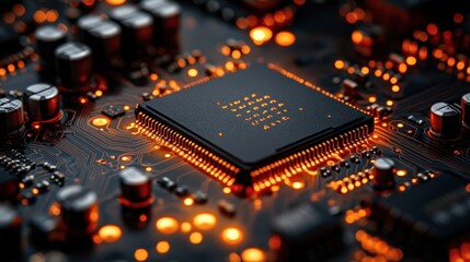 Close-up of a Computer Chip on a Circuit Board