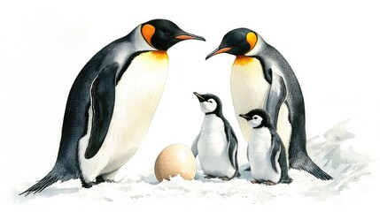 Fototapeta premium King Penguins Caring for Their Young: A Beautiful Representation of Family in the Wild