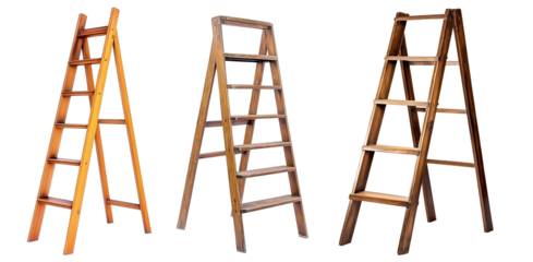A wooden ladder is a tool for climbing high places on a transparent background.