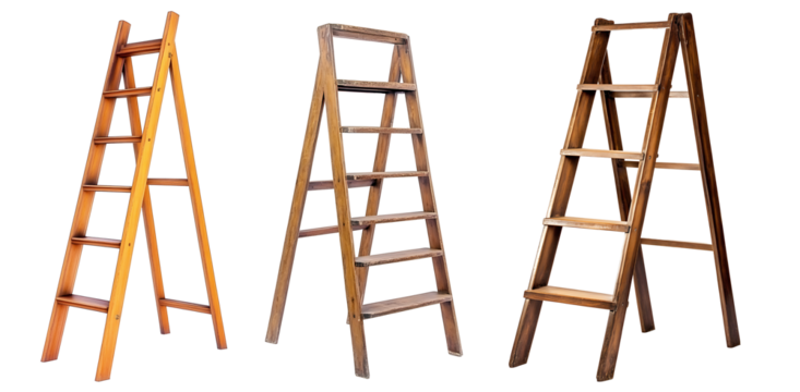 A wooden ladder is a tool for climbing high places on a transparent background.