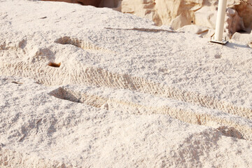 Details of the unfinished obelisk at granite quarries of Aswan. Enormous uncompleted obelisk in a...