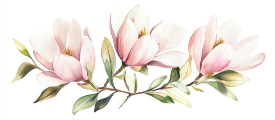 Delicate Watercolor Magnolia Flowers: A Stunning Botanical Illustration for Nature Lovers