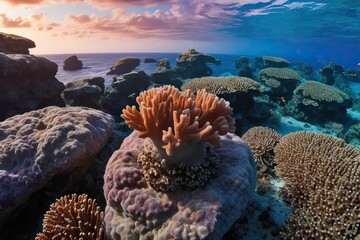 A Rare Coral Phenomenon Emerging from Rock Formations in the Vibrant Ocean