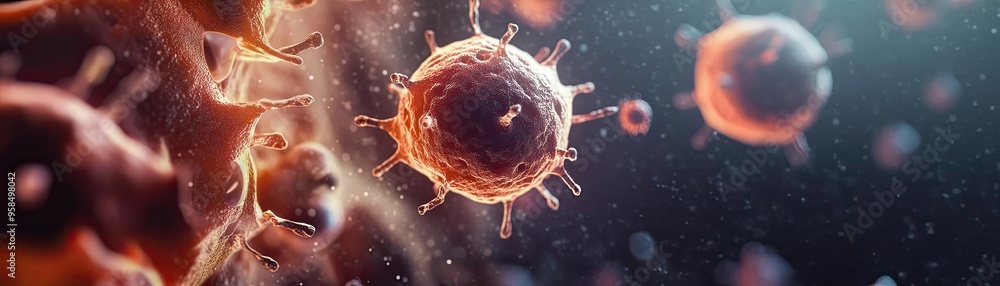 Poster close-up of vibrant cells under microscope, showcasing intricate details and textures, representing 